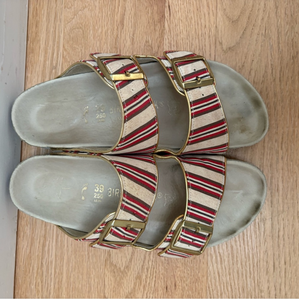 Birkenstock Striped Sandals - Red, Black, Cream